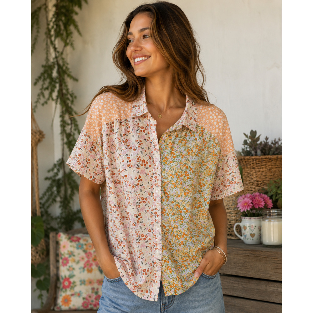 Vintage American Eagle Womens Patchwork Calico Cotton Button up Cottagecore XL